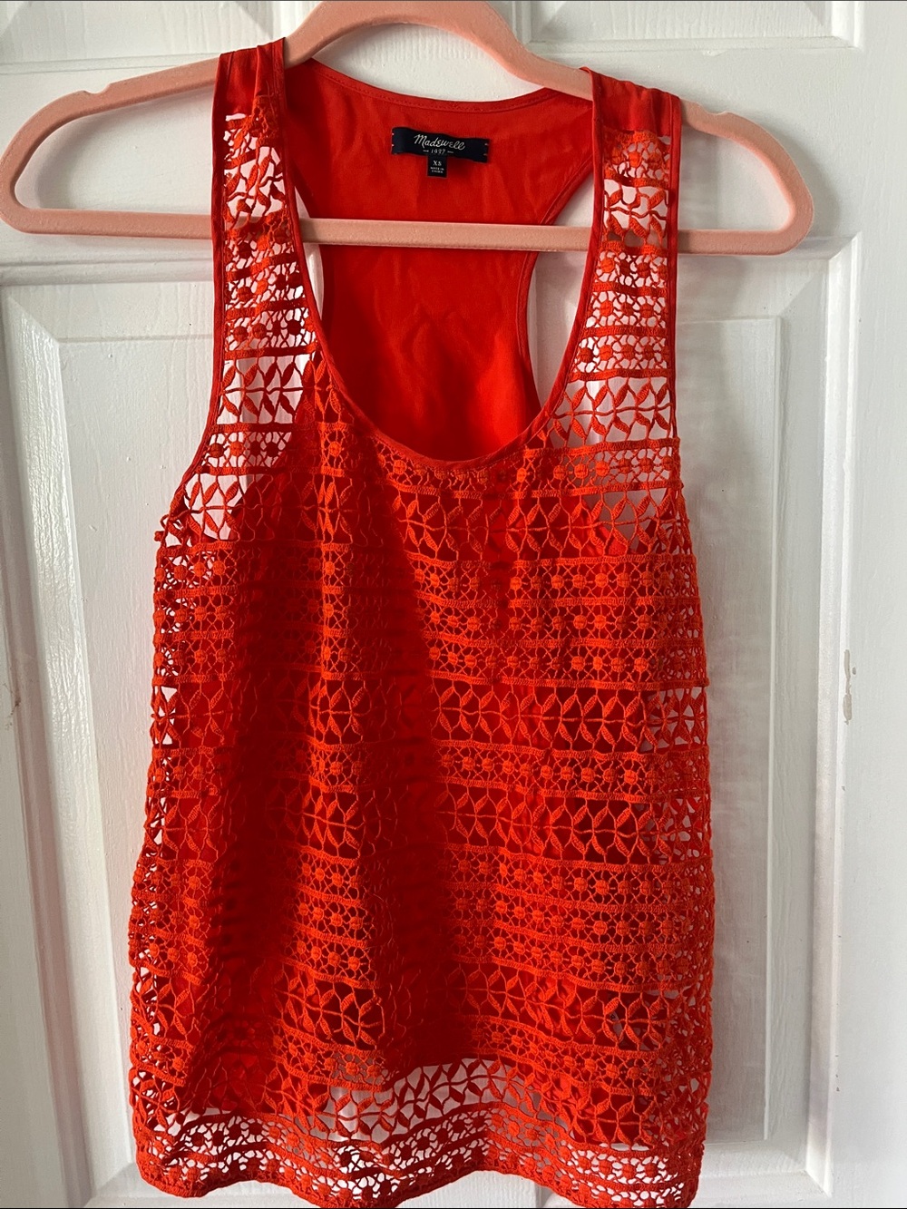 Madewell Bright Red Crochet Tank with Lining